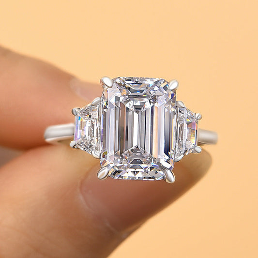 4.5CT Emerald Cut Two-Tone Ring with 1.0CT Side Stones
