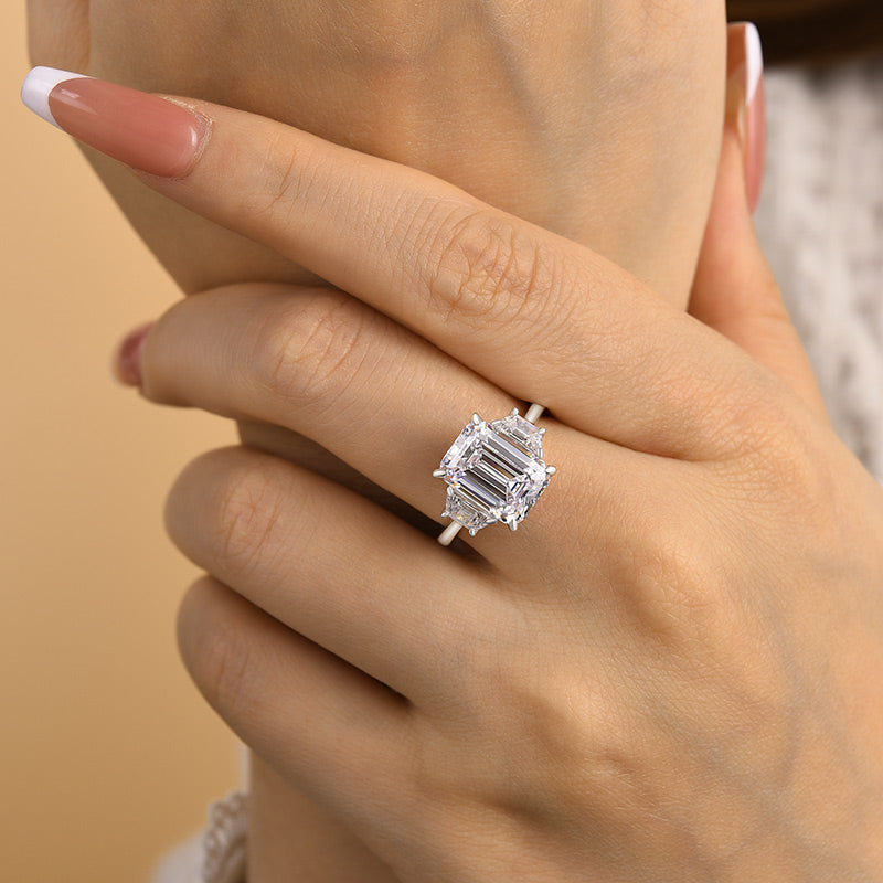 4.5CT Emerald Cut Two-Tone Ring with 1.0CT Side Stones