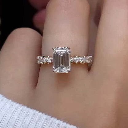 3.5Ct Emerald Cut G Color Diamond Ring 925 Silver Yellow Gold