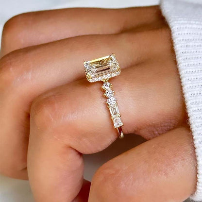 3.5Ct Emerald Cut G Color Diamond Ring 925 Silver Yellow Gold