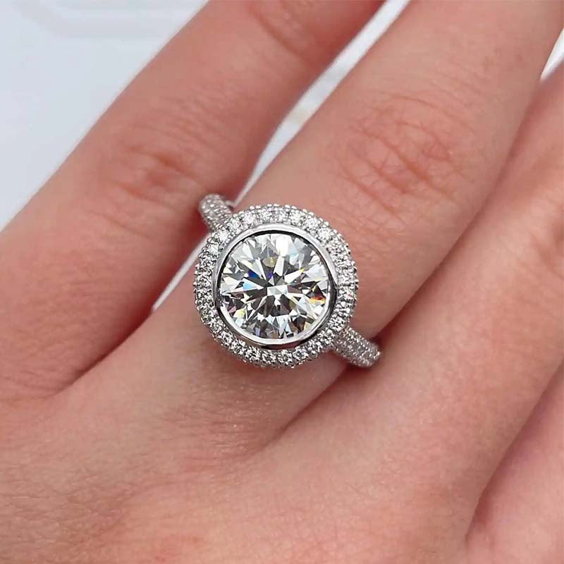 3Ct Round Halo Engagement Ring 925 Silver White Gold