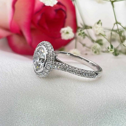 3Ct Round Halo Engagement Ring 925 Silver White Gold