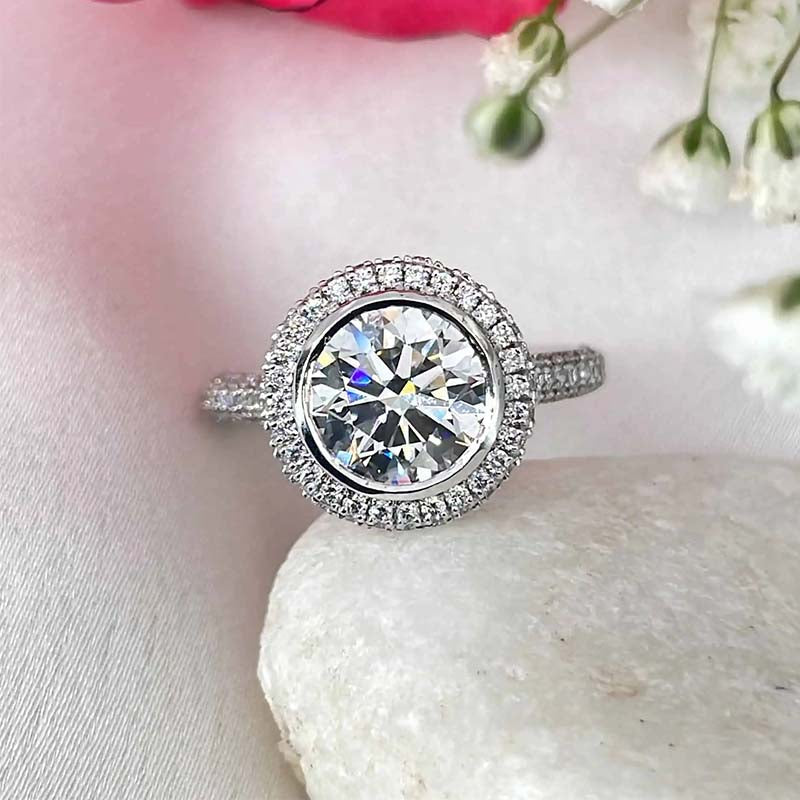 3Ct Round Halo Engagement Ring 925 Silver White Gold