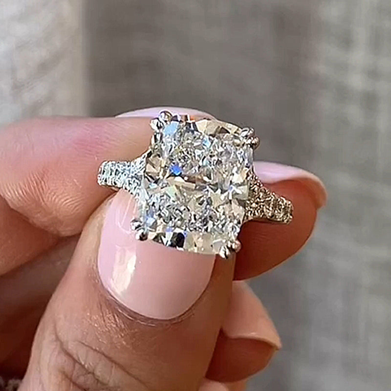 7Ct Crushed Ice Cushion Cut Engagement Ring 925 Silver White Gold