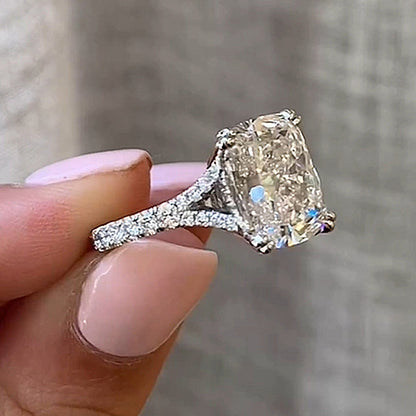 7Ct Crushed Ice Cushion Cut Engagement Ring 925 Silver White Gold