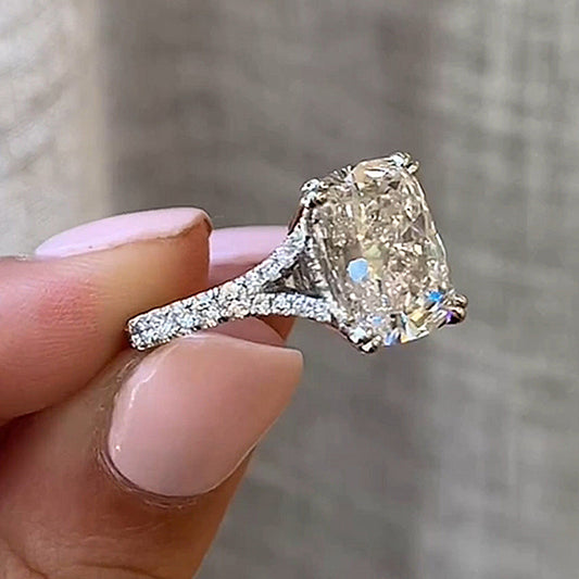 7Ct Crushed Ice Cushion Cut Engagement Ring 925 Silver White Gold