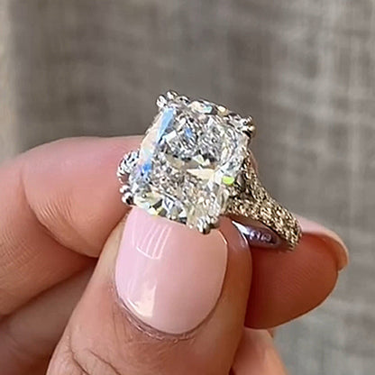 7Ct Crushed Ice Cushion Cut Engagement Ring 925 Silver White Gold