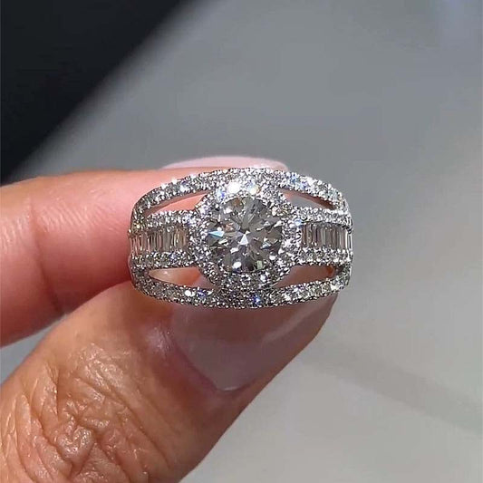 Classic Solitaire Halo Diamond Ring White Gold