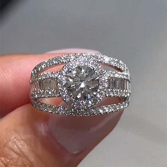 Classic Solitaire Halo Diamond Ring White Gold