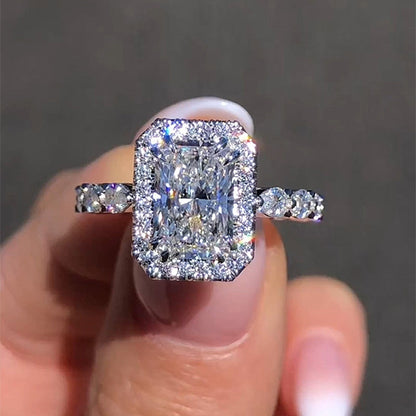 3.5 Carat Radiant Cut Halo Diamond Ring in White Gold