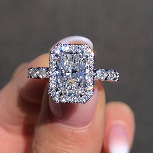 3.5 Carat Radiant Cut Halo Diamond Ring in White Gold
