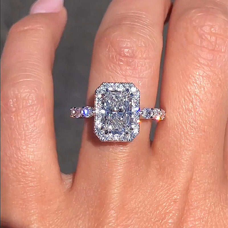 3.5 Carat Radiant Cut Halo Diamond Ring in White Gold