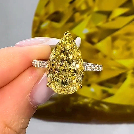 5 Carat Pear Cut Yellow Sapphire Two-Tone Ring