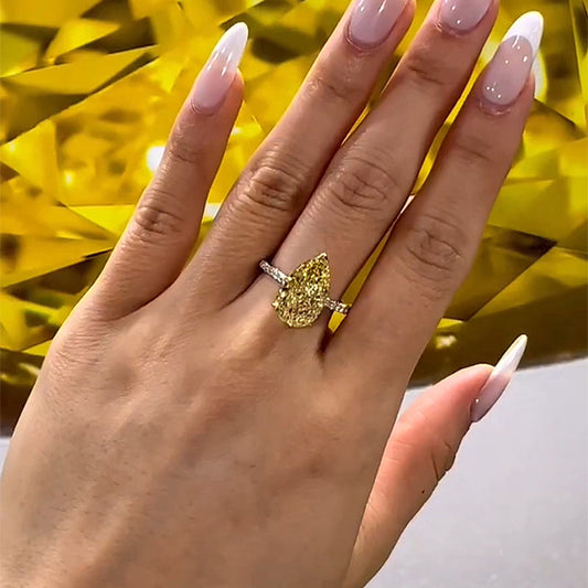 5 Carat Pear Cut Yellow Sapphire Two-Tone Ring