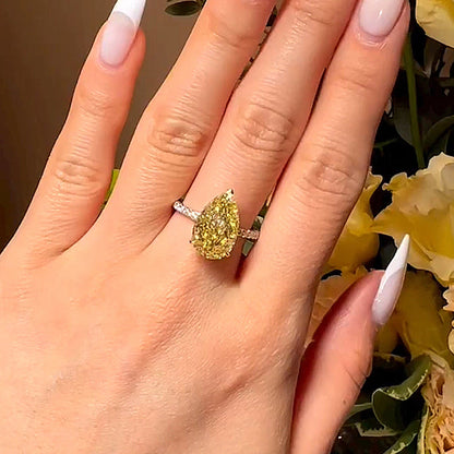 5 Carat Pear Cut Yellow Sapphire Two-Tone Ring