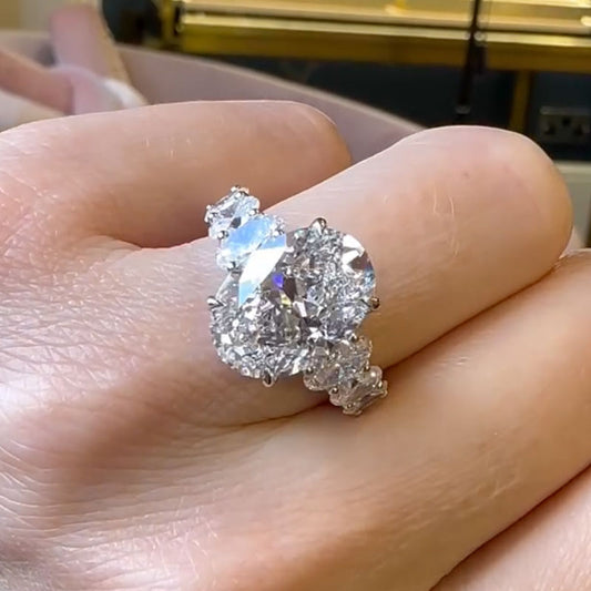 6.5 Carat Oval Cut Diamond Graduated Halo Ring