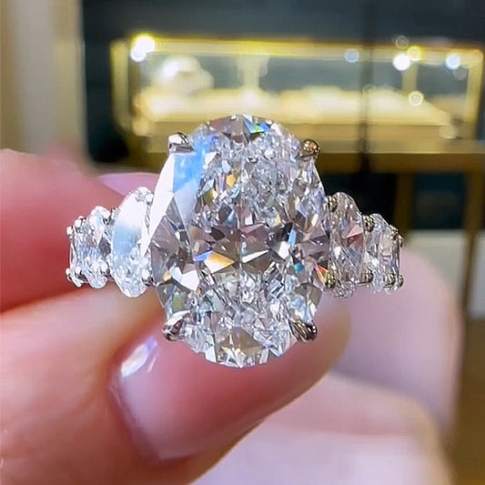 6.5 Carat Oval Cut Diamond Graduated Halo Ring
