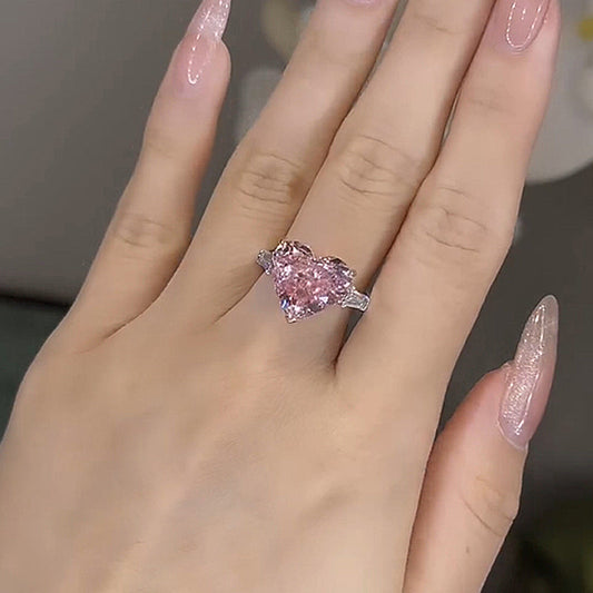 5.0 Carat Heart Pink Diamond Three Stone Ring