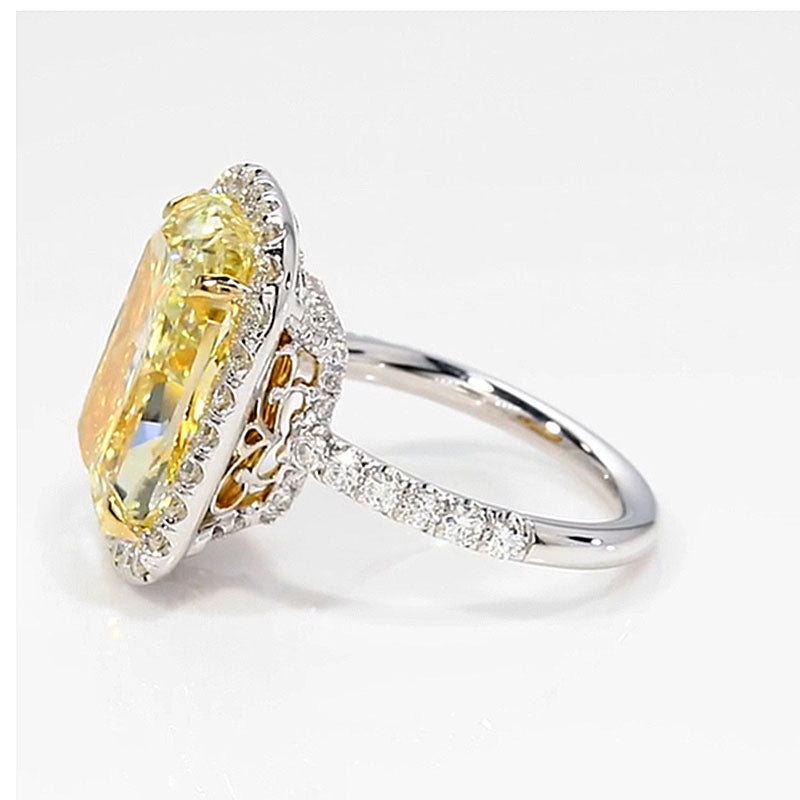9ct Cushion Yellow Diamond Two-Tone Halo Ring