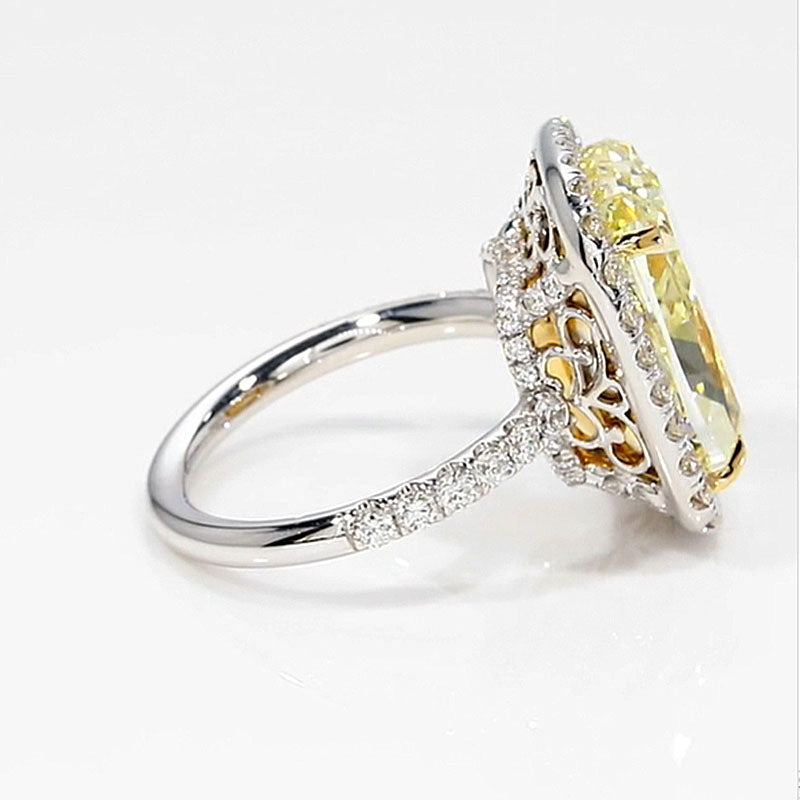 9ct Cushion Yellow Diamond Two-Tone Halo Ring