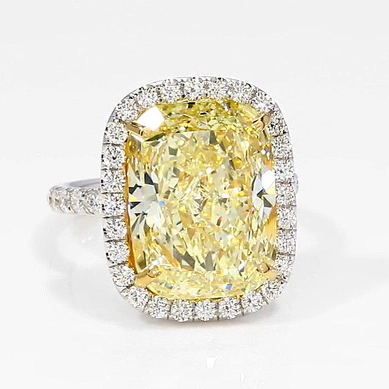9ct Cushion Yellow Diamond Two-Tone Halo Ring