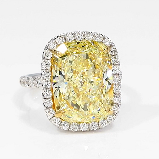 9ct Cushion Yellow Diamond Two-Tone Halo Ring