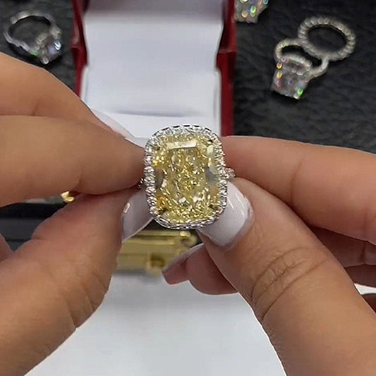 9ct Cushion Yellow Diamond Two-Tone Halo Ring