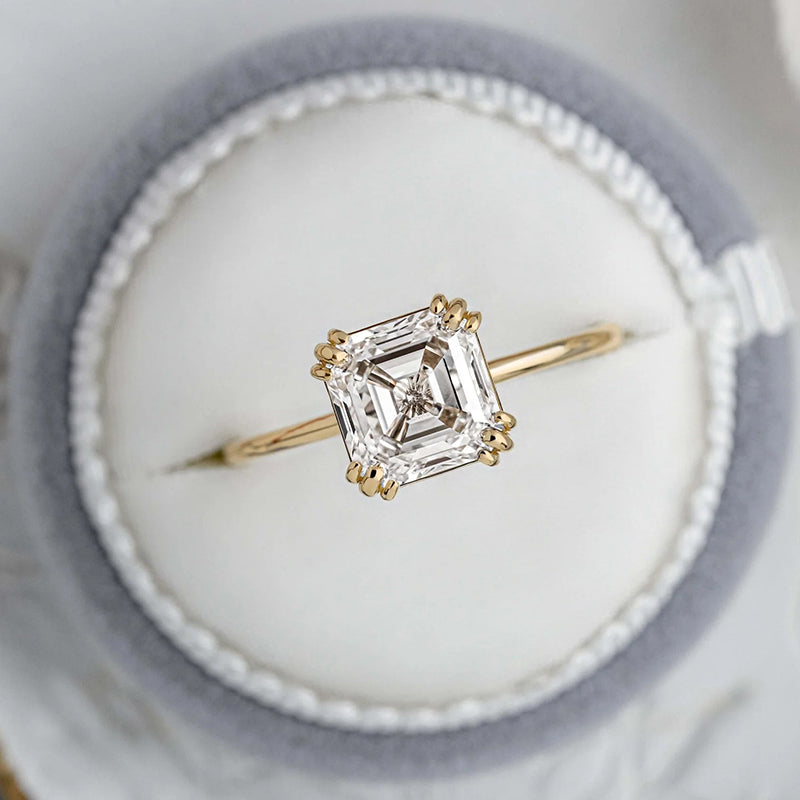 2.5Ct Asscher Cut Simulated Diamond Ring 925 Silver Yellow Gold