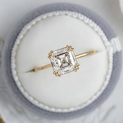 2.5Ct Asscher Cut Simulated Diamond Ring 925 Silver Yellow Gold