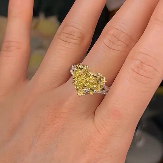 5.0 Carat Heart Cut Yellow Stone Two Tone Ring