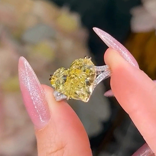 5.0 Carat Heart Cut Yellow Stone Two Tone Ring