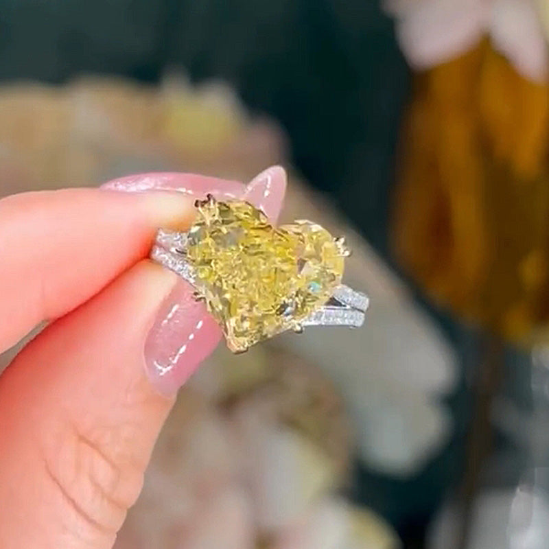 5.0 Carat Heart Cut Yellow Stone Two Tone Ring
