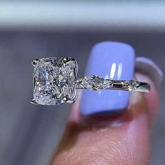 3Ct Brilliant Cushion Diamond Ring - Mixed Accent Stones