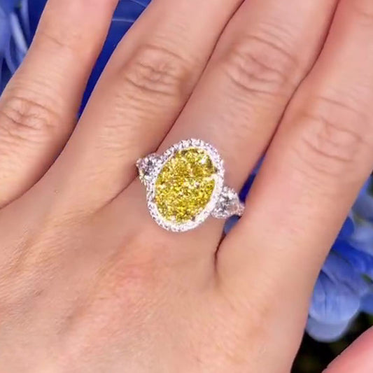 3 Carat Oval Cut Yellow Stone Engagement Ring White Gold