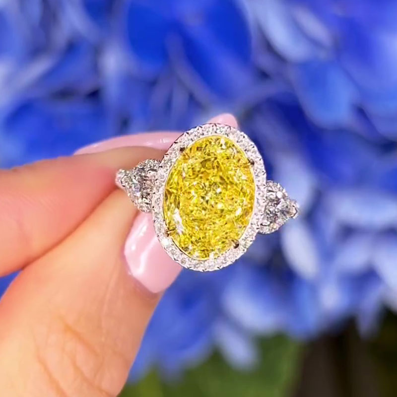 3 Carat Oval Cut Yellow Stone Engagement Ring White Gold