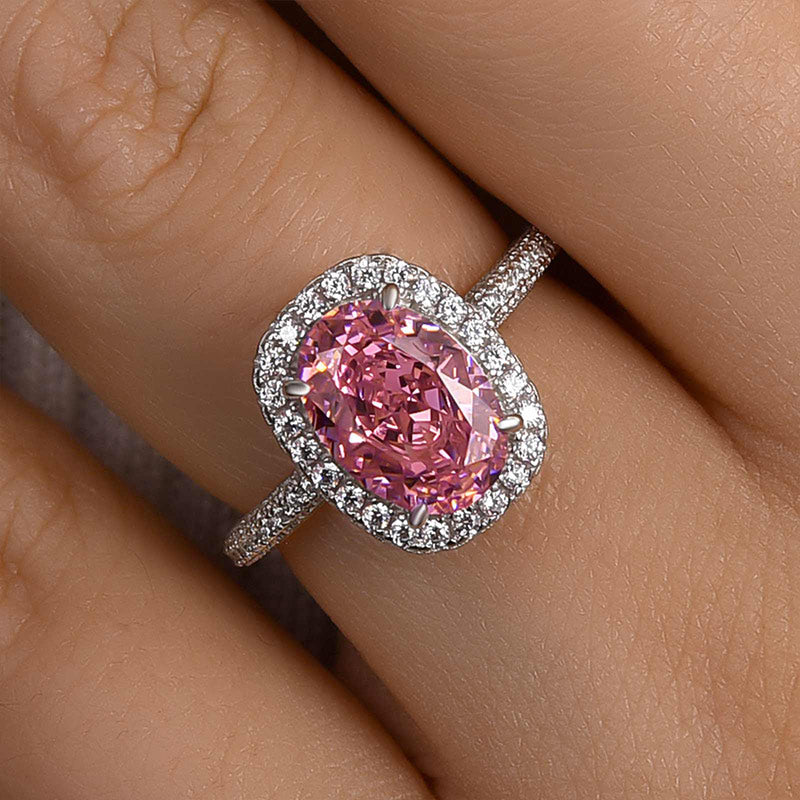 2.25Ct Pink Oval Cut Diamond Ring 925 Silver White Gold