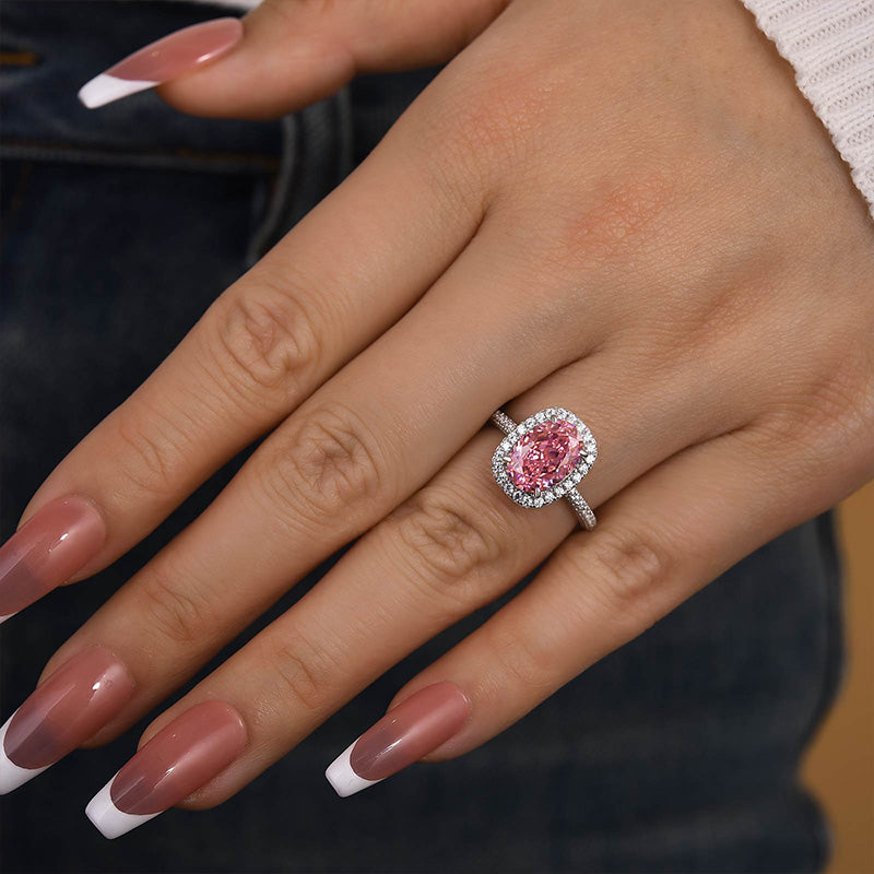 2.25Ct Pink Oval Cut Diamond Ring 925 Silver White Gold