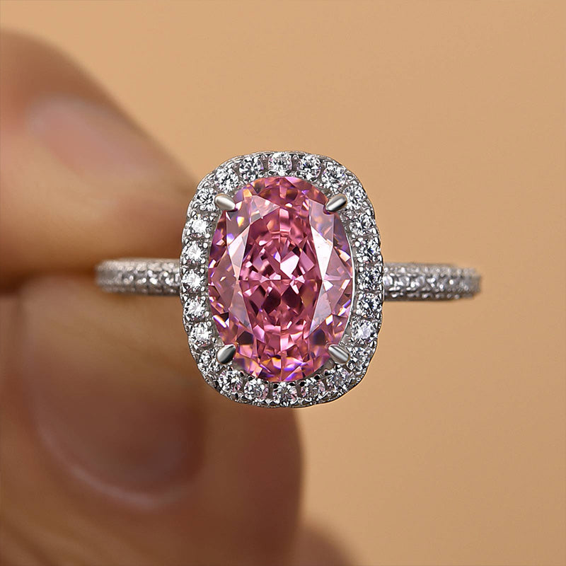 2.25Ct Pink Oval Cut Diamond Ring 925 Silver White Gold