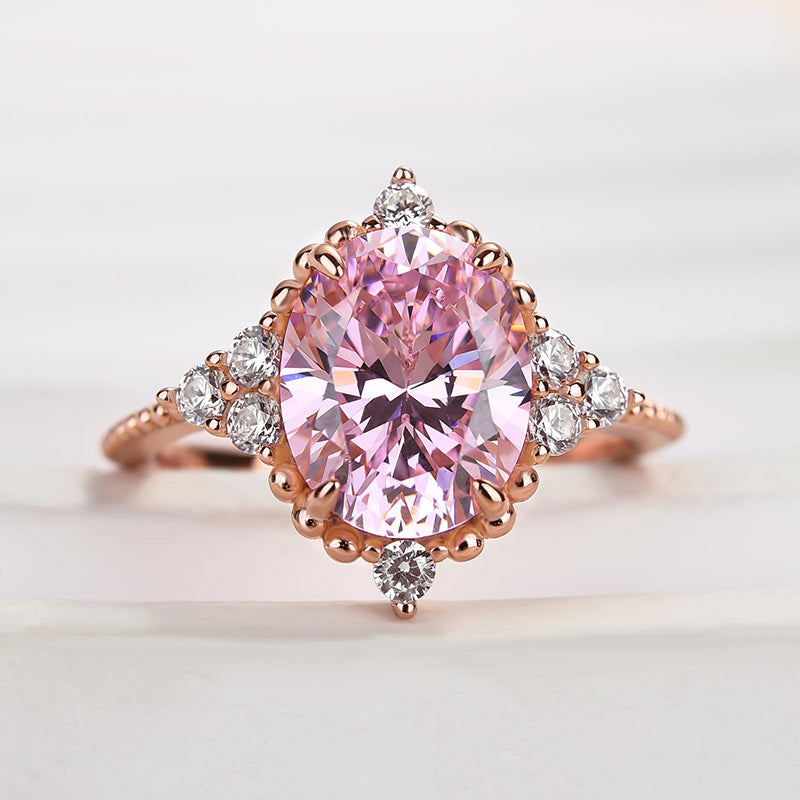 2Ct Pink Oval Cut Diamond Ring 925 Silver Rose Gold
