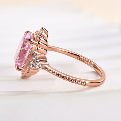 2Ct Pink Oval Cut Diamond Ring 925 Silver Rose Gold