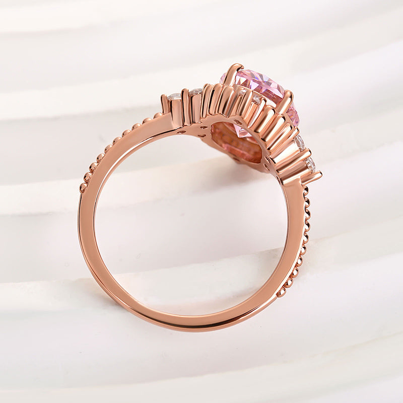 2Ct Pink Oval Cut Diamond Ring 925 Silver Rose Gold