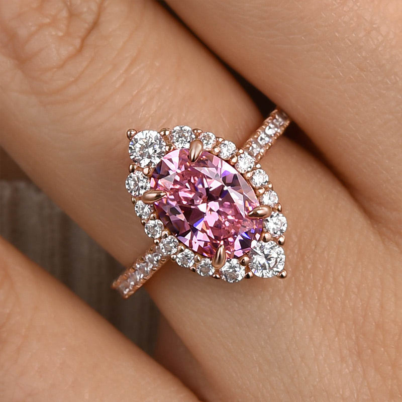 2Ct Oval Cut Simulated Diamond Ring 925 Silver Rose Gold