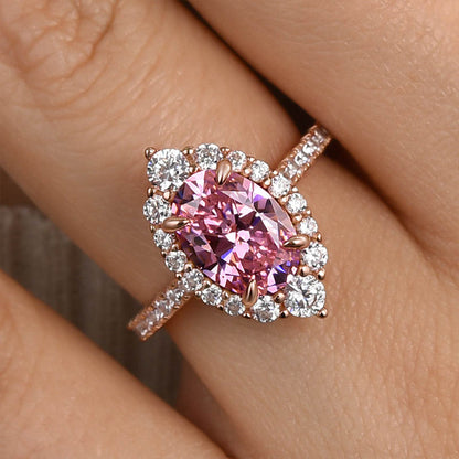 2Ct Oval Cut Simulated Diamond Ring 925 Silver Rose Gold