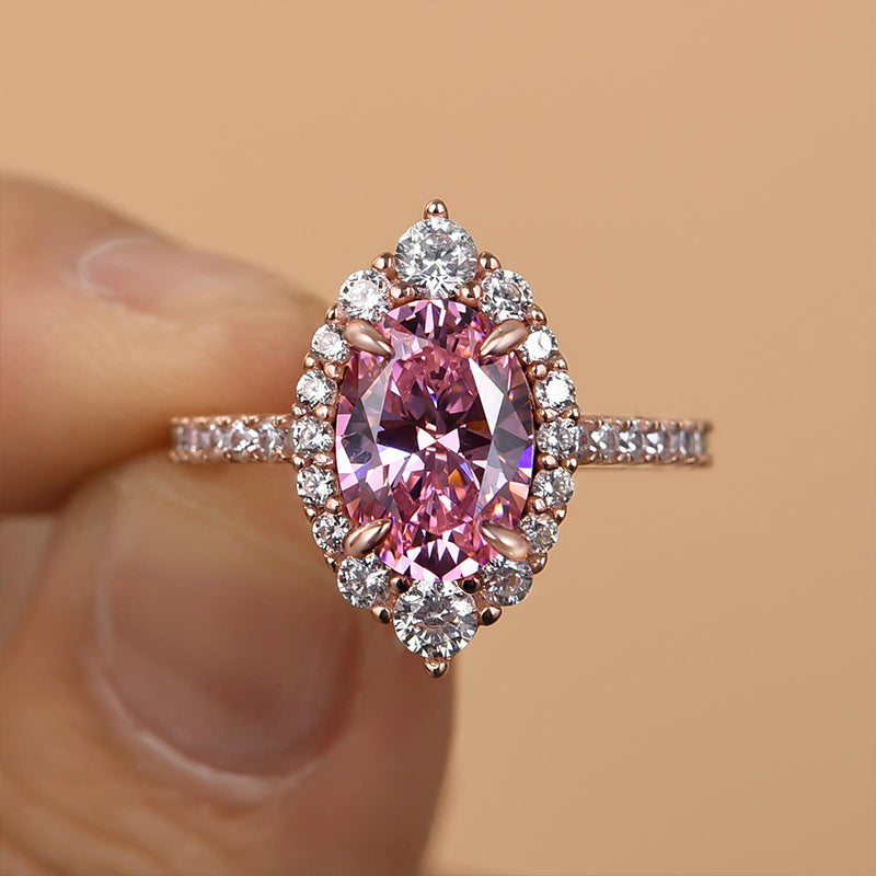 2Ct Oval Cut Simulated Diamond Ring 925 Silver Rose Gold