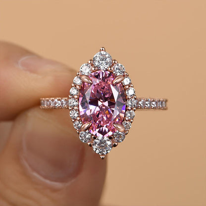 2Ct Oval Cut Simulated Diamond Ring 925 Silver Rose Gold