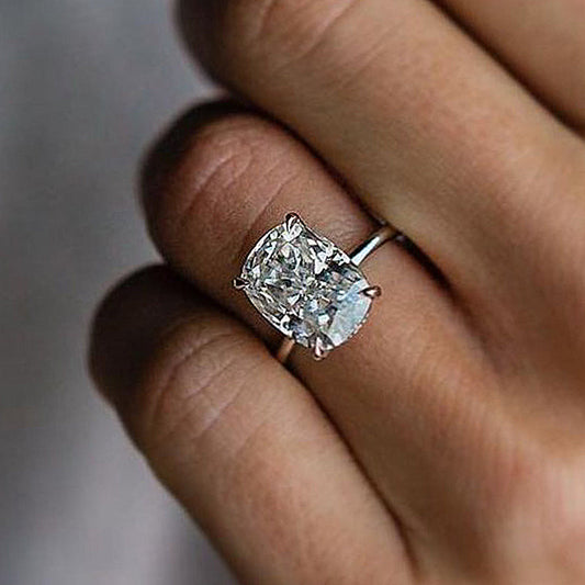 6.5Ct Elongated Cushion Cut Solitaire Ring 925 Silver Two-Tone