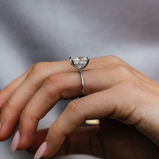 6.5Ct Elongated Cushion Cut Solitaire Ring 925 Silver Two-Tone