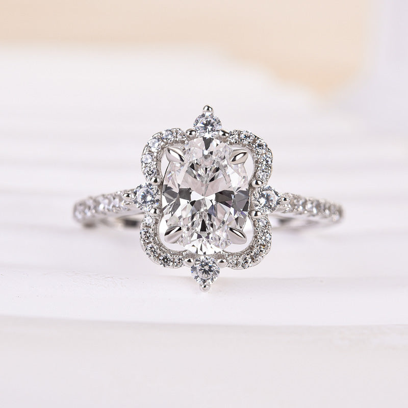 1.25 Carat Oval Halo Diamond Bridal Ring