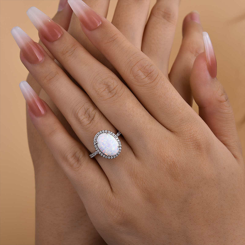 4.25 Carat Oval Opal Diamond Accent Ring