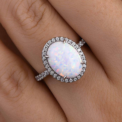4.25 Carat Oval Opal Diamond Accent Ring